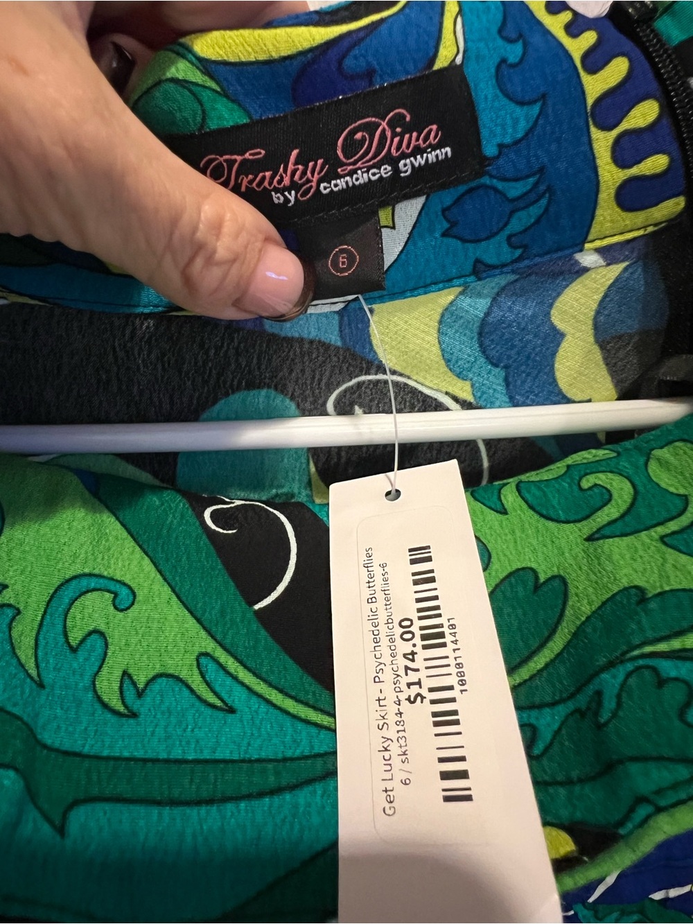 Trashy Diva Green and Blue Psychedelic Butterflies Print Maxi Skirt